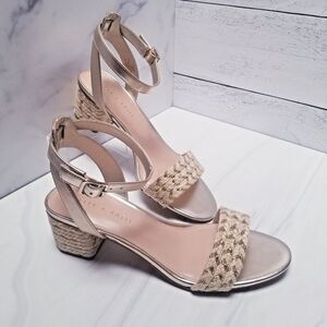 Kelly & Katie Women's Metal Gold Sandals Block Heel Size 10M Ankle Strap Sexy